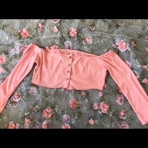 Pink crop top button up.